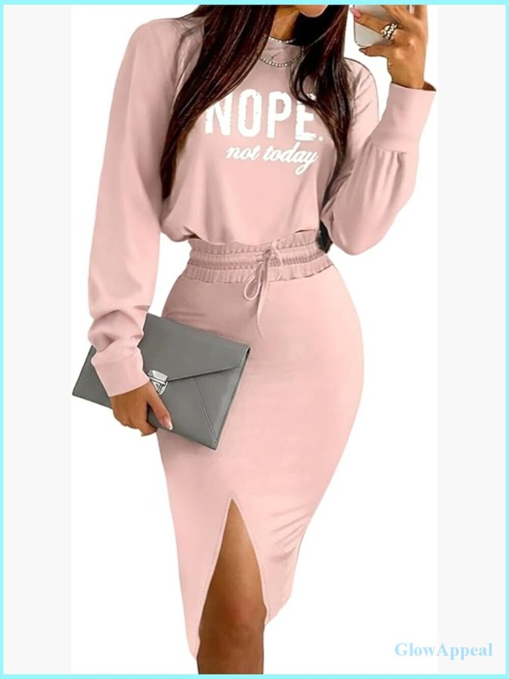 Long Sleeve Crop Top and Skirt Set 2 Piece Lounge Outfit